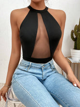 Women's Mesh Patchwork Halter Sexy Sleeveless Bodysuit